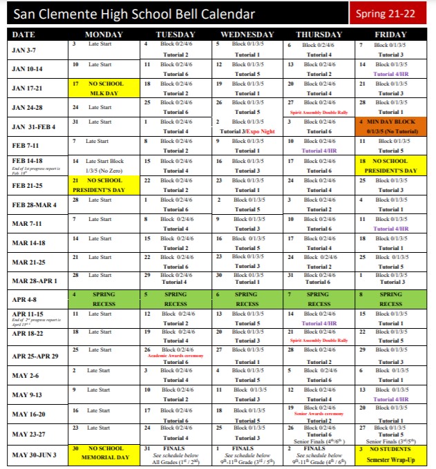 spring bell schedule