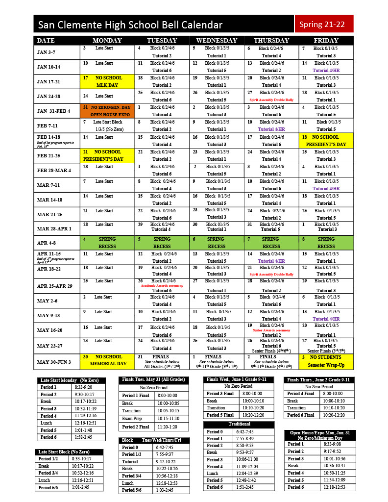 spring bell schedule